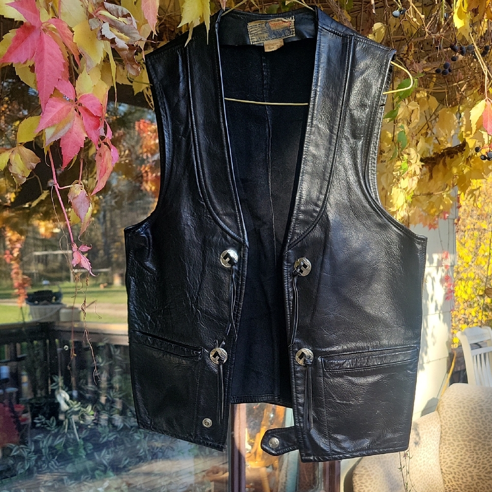 Vintage 90s Black Leather Vest by SPRUNG
